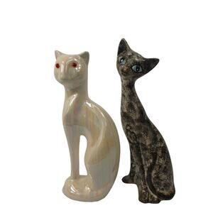 MCM Ceramic Cat Figurines Pair Lg Neck Stylized Cat Statue Artmark Style Vintage